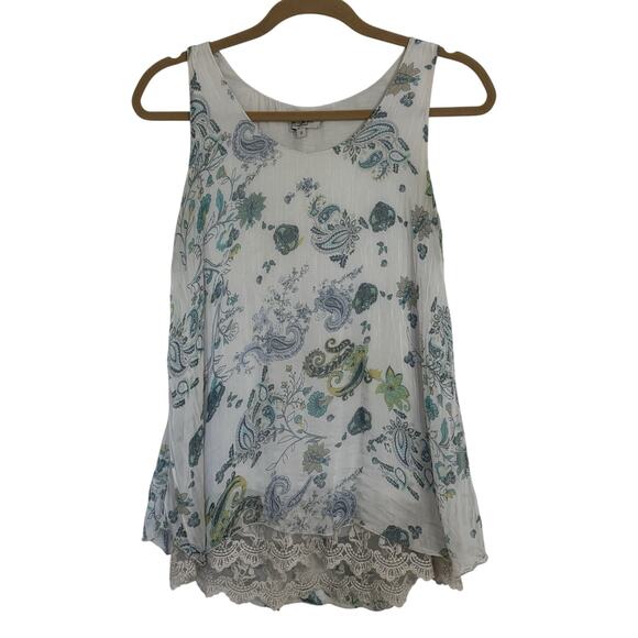 Via Signoria Silk Lace Floral Sleeveless Top Size Small Italy Fairycore Boho Y2K - Picture 1 of 6